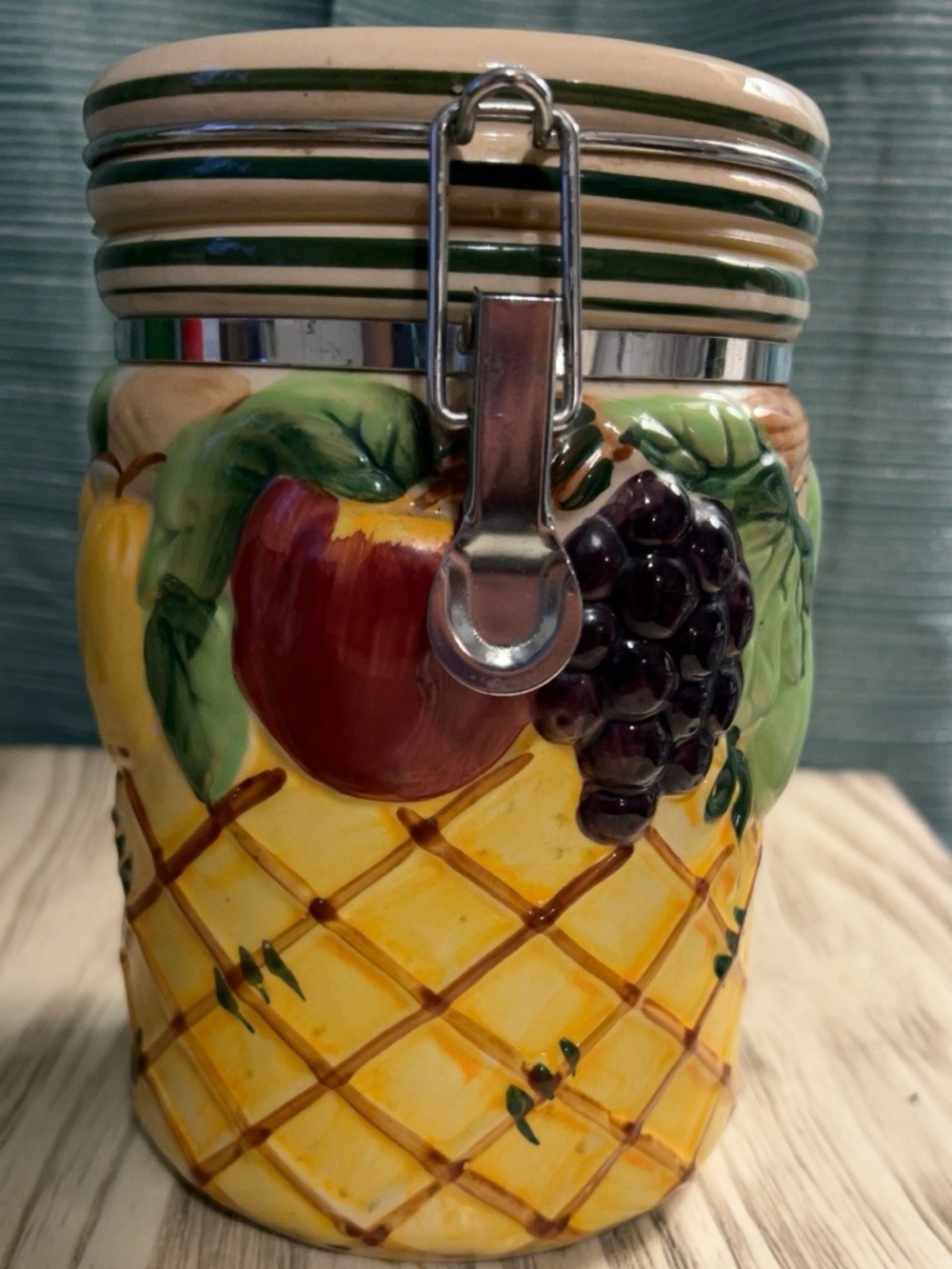 Gourmet Home Accents 3D Fruit Ceramic Canister Airtight Clamp Lid Jar